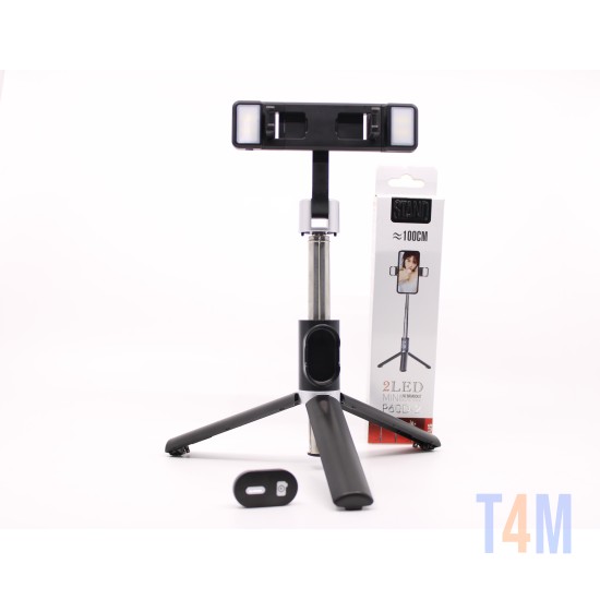 SELFIE STICK P60D-2 SEM FIO COM 2 LUZES LED 7.2" PRETO